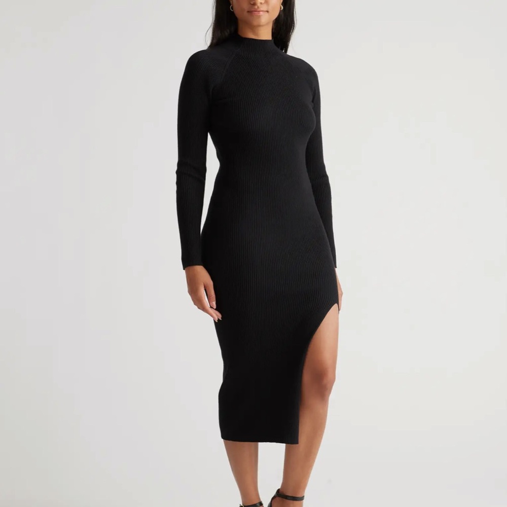 Quince Eco-Knit Ribbed Mock Neck Sweater Dress | Size M
